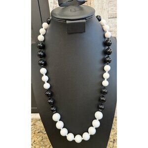 Monet Chunky Acrylic Black And White Beaded Necklace 28” Vintage